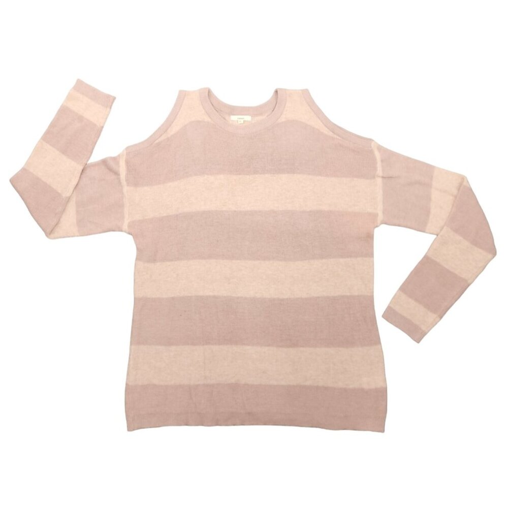 Women's Easel Striped Cold Shoulder Sweater M/L Pink Rose Mauve Oversized Top